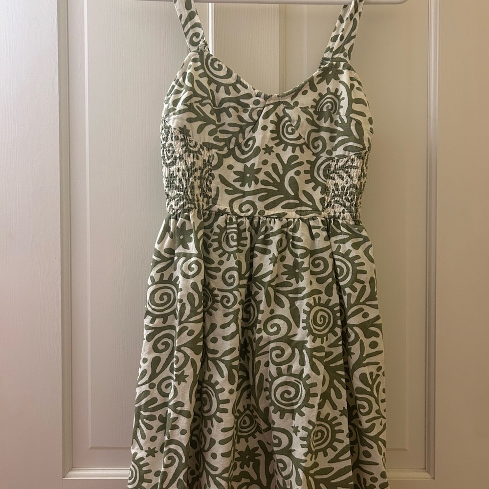 Japna Green and White Patterned Dress